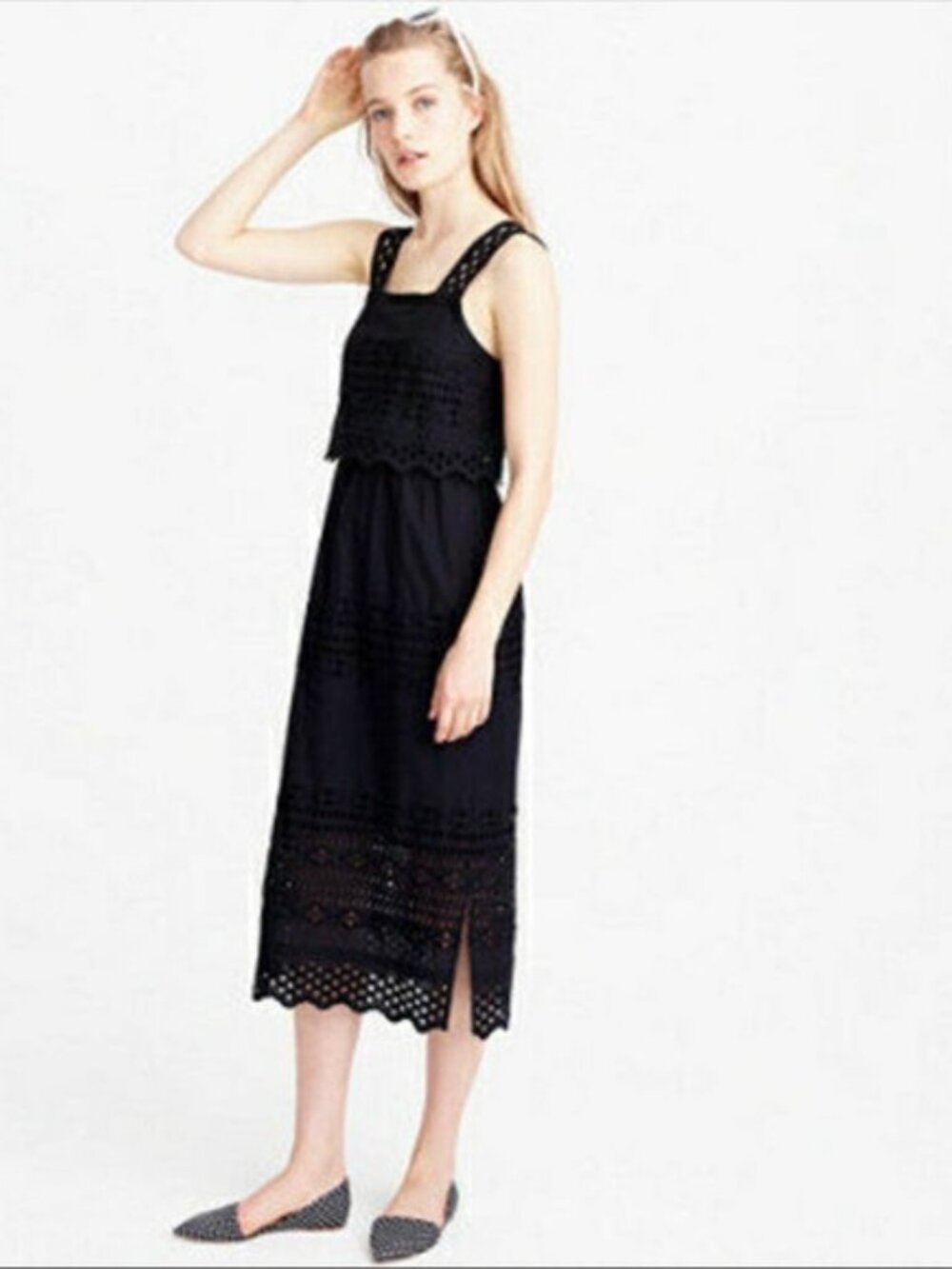 J. Crew Black Eyelet Sundress with Crochet Straps
